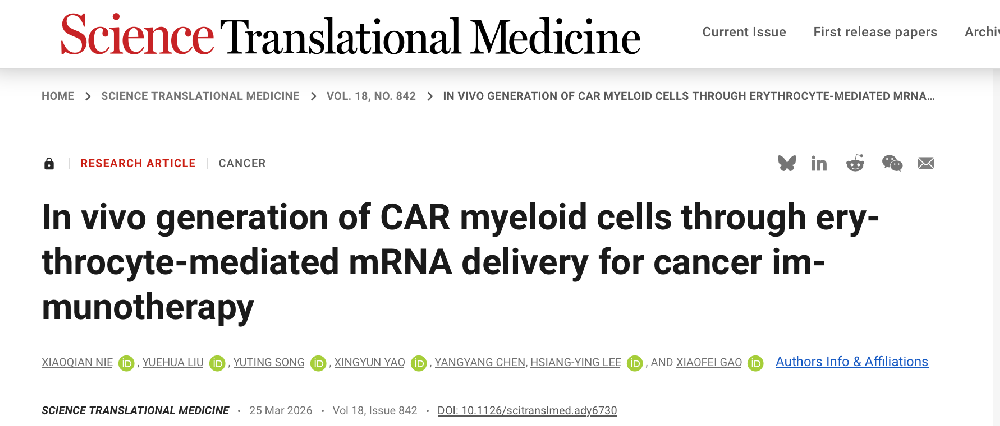 Cover Article in Science Translational Medicine: Red Blood Cell–Based mRNA Delivery Enables In Vivo